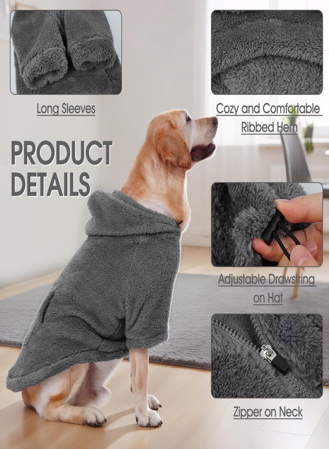 IDOMIK Fuzzy Dog Sweater with Adjustable Hood, Warm Fleece Dog Sweater Hoodie with Harness Hole & Pocket, Pullover Sweaters for Large Dogs, Fuzzy Hooded Sweatshirt for Fall Winter Christmas,Grey,XL - Image 3